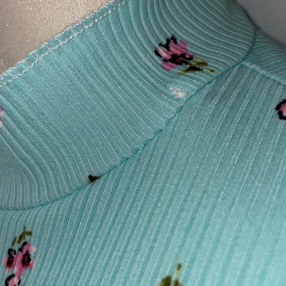 Velvet Torch Ribbed Teal Floral Mock Turtle Neck Mini Dress - Picture 12 of 12